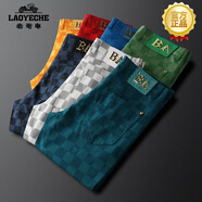 老爺車（LAOYECHE）高端品牌休閑褲男士暗紅色格子牛仔男褲秋季修身中腰時(shí)尚帥氣長(zhǎng)褲 A2266-4白色 34