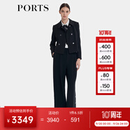 PORTS寶姿女裝2024早秋新款經(jīng)典短款黑色雙排扣設(shè)計西裝夾克 黑色 M (6)
