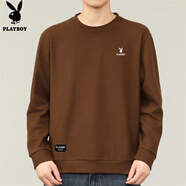 花花公子（PLAYBOY）衛衣男秋季新款寬松長(cháng)袖T恤時(shí)尚休閑潮流兔頭印簡(jiǎn)約百搭打底衫男 棕色 常規 XL