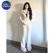 NASAWASSUP休閑運(yùn)動(dòng)套裝女生春秋辣妹立領(lǐng)修身顯瘦開(kāi)衫衛(wèi)衣微喇闊腿褲兩件套 米色 【兩件套】 S 【建議75-95斤】