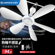 艾美特（AIRMATE）小吊扇學生宿舍床上電風扇大風力小風扇蚊帳扇微風吊扇電扇 大號款+2米定時線+遙控+蚊帳橫桿 標準款