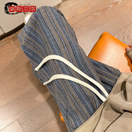 邊七美拉德條紋寬松垂感休閑褲子男女秋冬季百搭直筒美式重磅闊腿長褲 常規(guī)【偏薄普通款】淺藍色 L碼 建議100-115斤穿