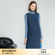 顏域綿羊毛優(yōu)雅連衣裙女士2025新款冬裝中長(zhǎng)款圓領(lǐng)裙子毛呢背心裙 深藍(lán) L