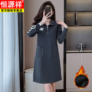 恒源祥胖m妹休閑洋氣衛(wèi)衣連衣裙秋冬季大碼女裝加絨加厚中長款t恤裙子潮 灰加絨 S 建議80-90斤