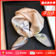 CRANTA KOMEIA真絲絲巾女韓版小方巾桑蠶絲圍脖領(lǐng)巾夏季媽媽生日禮物送女友老婆 米色 高級感送女朋友愛(ài)人實(shí)用高檔