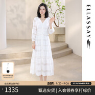 歌力思（ELLASSAY）【張婧儀同款】初戀小白裙新款100%桑蠶絲法式鏤空真絲連衣裙 白色織繡花-小個子版 S