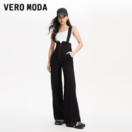 VEROMODA牛仔褲春季高腰修身顯瘦可拆背帶前拉鏈喇叭褲324164002 J1G黑牛仔色-追單 L