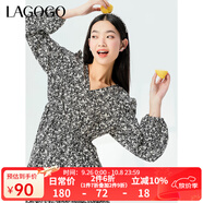 LAGOGO氣質(zhì)碎花連衣裙女拉谷谷春季新款收腰寬松v領(lǐng)法式甜美長裙 混色(Y0) XL 170/42