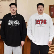 林中尋300斤大碼圓領(lǐng)衛衣男加重150kg厚棉長(cháng)袖t恤男士秋冬寬松上衣 黑色6717+白色LW1976實(shí)惠2件裝 5XL 建議230-255斤可穿