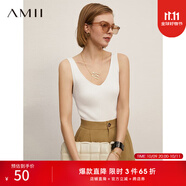 AMII女裝2025秋季新款極簡(jiǎn)V領(lǐng)吊帶女絲光紗坑條紋修身彈力背心女 米白 XL 170/92A