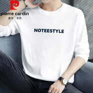 皮爾卡丹（pierre cardin）秋季長袖t恤男裝棉質(zhì)寬松上衣服潮流印花圓領(lǐng)內(nèi)搭打底衫全棉體恤 M05-640白色 XL