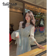 妤遇（YUUZYUUS）新款法式碎花雪紡連衣裙女2025年春秋新高級溫柔修身顯瘦氣質(zhì)百搭 空山新雨綠 S