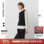 朗姿純羊毛設(shè)計感假兩件內(nèi)搭打底上衣氣質(zhì)高級感毛針織衫冬季新款 黑色3米白袖 2XL
