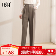 歐莎（OSA）高腰窄版OL職業(yè)垂感煙管西裝褲女通勤顯瘦直筒休閑褲子2025秋新款 咖色A M