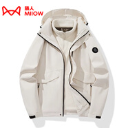 貓人（MiiOW）戶外短外套女男春秋旅行單層三合一防風(fēng)薄款登山服夾克休閑 KK88888象牙白-男女同款(三合一 L