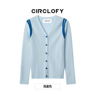 CIRCLOFY瑟夕鏤空v領(lǐng)針織衫開(kāi)衫女2025春季上衣露肩長(cháng)袖毛衣打底衫外套 淺藍色 160/84A/M