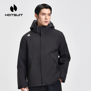 HOTSUIT【新品】后秀沖鋒衣男女同款秋冬季防風防水連帽外套加絨保暖風衣 黑色 L