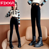 FIXXA女童加絨褲子中大童秋冬款小黑褲高彈牛仔小腳褲小女孩洋氣打底褲 春秋款 150