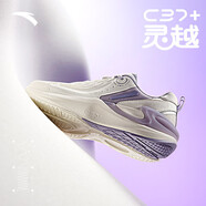安踏（ANTA）C37+靈越軟底緩震跑步鞋新款女透氣運(yùn)動鞋休閑鞋 象牙白/淡紫灰-2 37.5