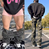 卡圖弛美式潮流cleanfit迷彩工裝褲子男春秋季百搭顯瘦彎刀vibe休閑長(cháng)褲 迷彩色 L