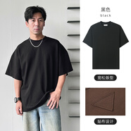 格度佐致GDZS格度品牌24春夏新款圓領(lǐng)簡約套頭百搭短袖T恤男寬松情侶上衣 黑色 165/S
