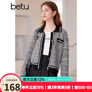 百圖betu女裝春季新款小香風撞色短款翻領長袖毛衣外套女2401T75 黑色 S