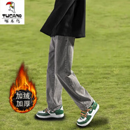 啄木鳥(niǎo)牛仔褲男秋冬款2025潮流百搭直筒闊腿褲子男寬松彈力青少年長(cháng)褲男 煙灰色加絨 2XL 建議150-165斤