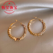 胖東來(lái)同款18k金耳環(huán)au750鑲鉆圈圈2024新款耳飾女感耳扣耳圈 18k黃l金色碎銀圈圈耳環(huán)