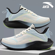 安踏（ANTA）男鞋秋季毒刺5皮網(wǎng)同款緩震跑鞋男士抓地跑步鞋運動(dòng)鞋訓練鞋子男 象牙白/幻景藍-4 網(wǎng)面透氣 39