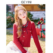 歌依妮2025秋冬季圣誕紅色毛衣甜美加厚開衫毛衣外套上衣 紅色 S
