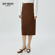 深呼吸DEEP BREATH女裝通勤風(fēng)純色高腰中長(zhǎng)羊毛針織半身裙A200187 焦糖 L (4碼)