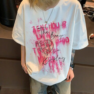 迪伽達(dá)短袖t恤男夏季款打底衫歐美高街美式hiphop潮牌涂鴉潮流五分半袖 HLFS-A5095白色 XL