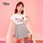 迪士尼（DISNEY）女童短袖套裝裙荷葉邊六一兒童節(jié)時(shí)尚兩件套25夏DB121UE03白100