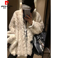 皮爾卡丹（pierre cardin）慵懶風(fēng)皮毛一體女外套環(huán)保水貂毛大衣 杏色 S
