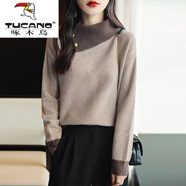 啄木鳥(niǎo)（TUCANO）針織衫秋冬新款毛衣女裝翻領(lǐng)拼色韓版寬松薄上衣慵懶風(fēng)套頭打底衫 駝色 S