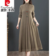 皮爾卡丹（pierre cardin）品牌女裝純羊毛裙女長(zhǎng)款秋冬寬松毛衣打底衫針織連衣裙今年流行的 咖色 L
