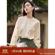茵曼田園文藝繡花高級感襯衫秋季女通勤薄款上衣 淡香杏-18518197 S