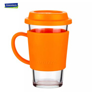 GLASSLOCK韓國進(jìn)口鋼化玻璃杯 創(chuàng  )意情侶水杯耐熱泡茶杯子帶蓋帶把 380ml橙色 0只
