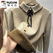 啄木鳥（TUCANO）一體絨毛衣女冬季加絨翻領(lǐng)針織衫上衣加厚保暖內(nèi)搭長(zhǎng)袖打底衫外穿 卡其色 加厚一體絨 L 建議110-120斤