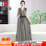 皮爾卡丹黑白條紋棉綢無(wú)袖連衣裙女2025夏季新款洋氣休閑寬松收腰長(cháng)裙子 豎條紋 90-160斤 XL 裙長(cháng)120身高150-156穿
