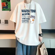 柏斐荻（BYPHYTEE）【兩件裝】短袖T恤男款夏季寬松半袖青少年上衣服男生大碼肥佬 N咖啡-白 XL 115-130斤