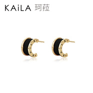 KAiLA小蠻腰耳釘女新年2025年新款潮輕奢耳釘飾高級(jí)感小眾設(shè)計(jì)送女友 黑色小蠻腰-925銀【原裝禮盒】