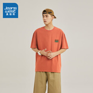 真維斯（Jeanswest）男裝夏季新款 青春活力純棉舒適寬松圓領(lǐng)印花短袖T恤JR 暖橘2230 L 175/96A