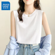 真維斯（Jeanswest）無(wú)袖背心女裝夏季新款純棉坎肩吊帶寬松慵懶風(fēng)外穿設計感短款上衣 白色 純色 L