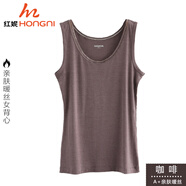 紅妮秋冬女士A+親膚暖柔女士德絨保暖背心蕾絲花邊領(lǐng)修身版美體衣 咖啡 XXL