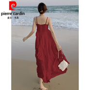 皮爾卡丹（pierre cardin）海邊紅裙旅游沙漠穿搭吊帶連衣裙適合大理洱海拍照的紅色沙灘裙女 紅色 M