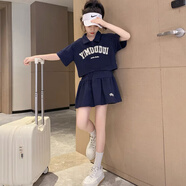 迪士尼（Disney）森系女童裝夏季套裝裙2025新款兒童裝大童女裝網(wǎng)紅polo套裝兩件套 藏青色套裝【Polo短袖+裙子】 150 【建議身高140CM左右】