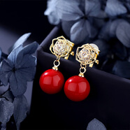 CAROMAY紅色中國風(fēng)耳環(huán)女士無耳洞耳夾網(wǎng)紅小眾耳墜個(gè)性新年耳飾 香檳金-耳夾款