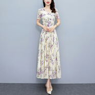 對蘭2025夏季新款雪紡碎花連衣裙長款夏天裙子氣質(zhì)長裙連衣裙女高級感 7365 XL （推薦110-120斤）