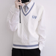 DICIFY日本制服馬甲背心DK制服毛衣男生學(xué)院風(fēng)百搭馬甲針織衫休閑套頭 白色 (單件毛衣) L